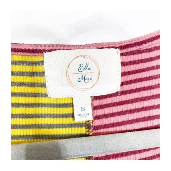 Ella Mara Anthropologie Dress Striped Color Block 2 Tone Pink Yellow flutter Wom - Picture 6 of 7